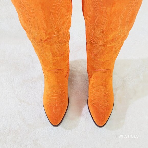 Wild Ones Orange Faux Suede Country Western Cowgirl Knee Boots - Picture 7 of 15
